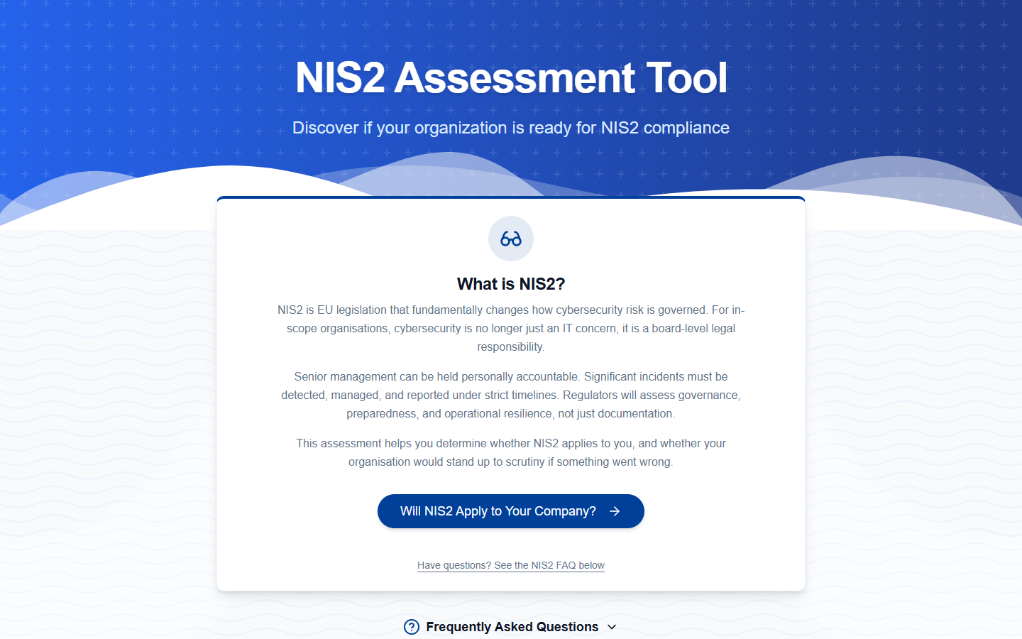 NIS2 Scope and Readiness Assessment tool preview
